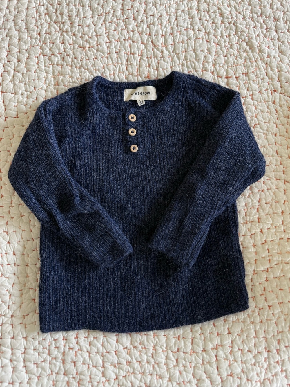 WE GROW Navy Knit Henley Sweater with Button Placket